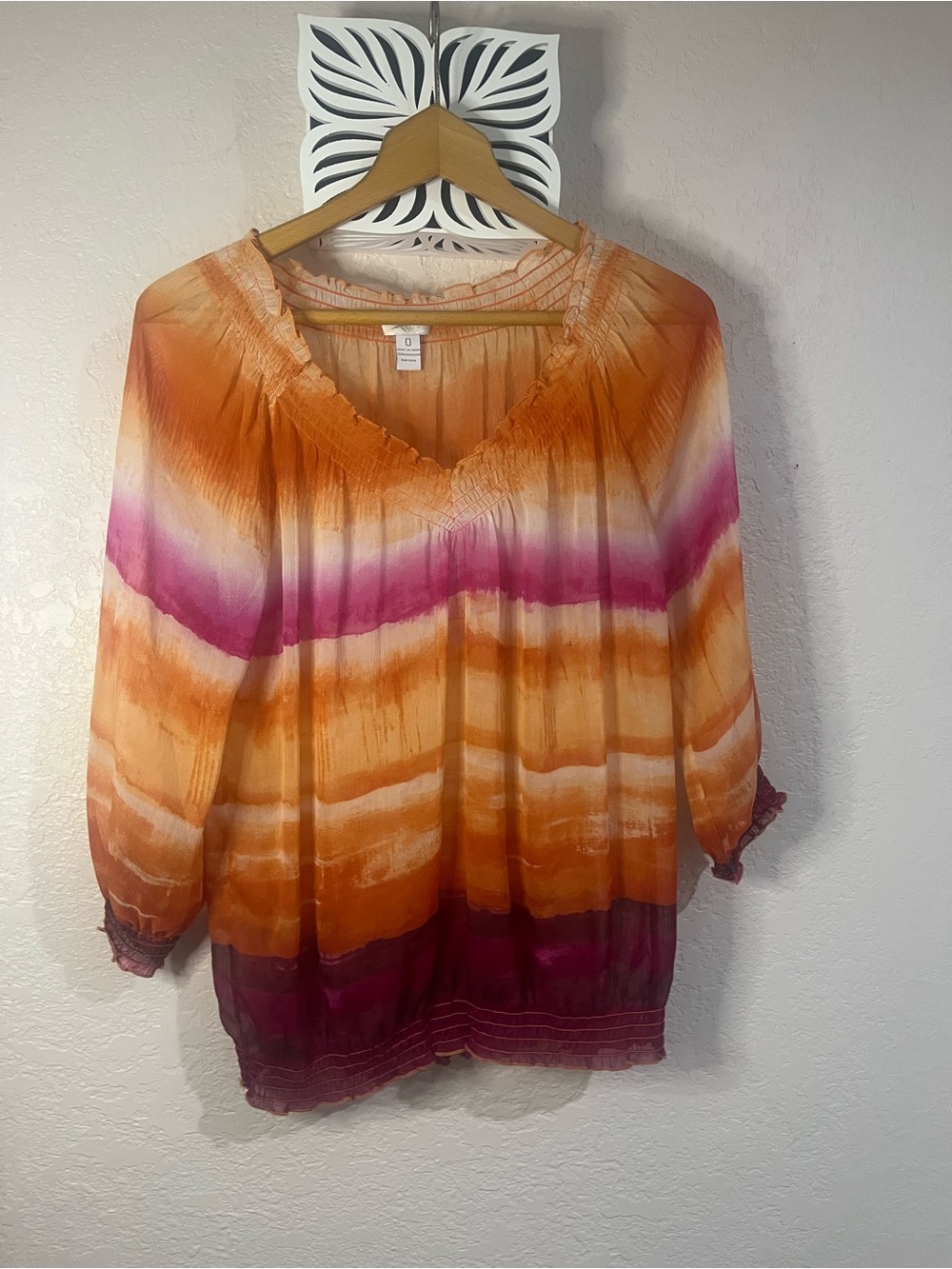 Chico's Orange and Pink Ombre Peasant Blouse